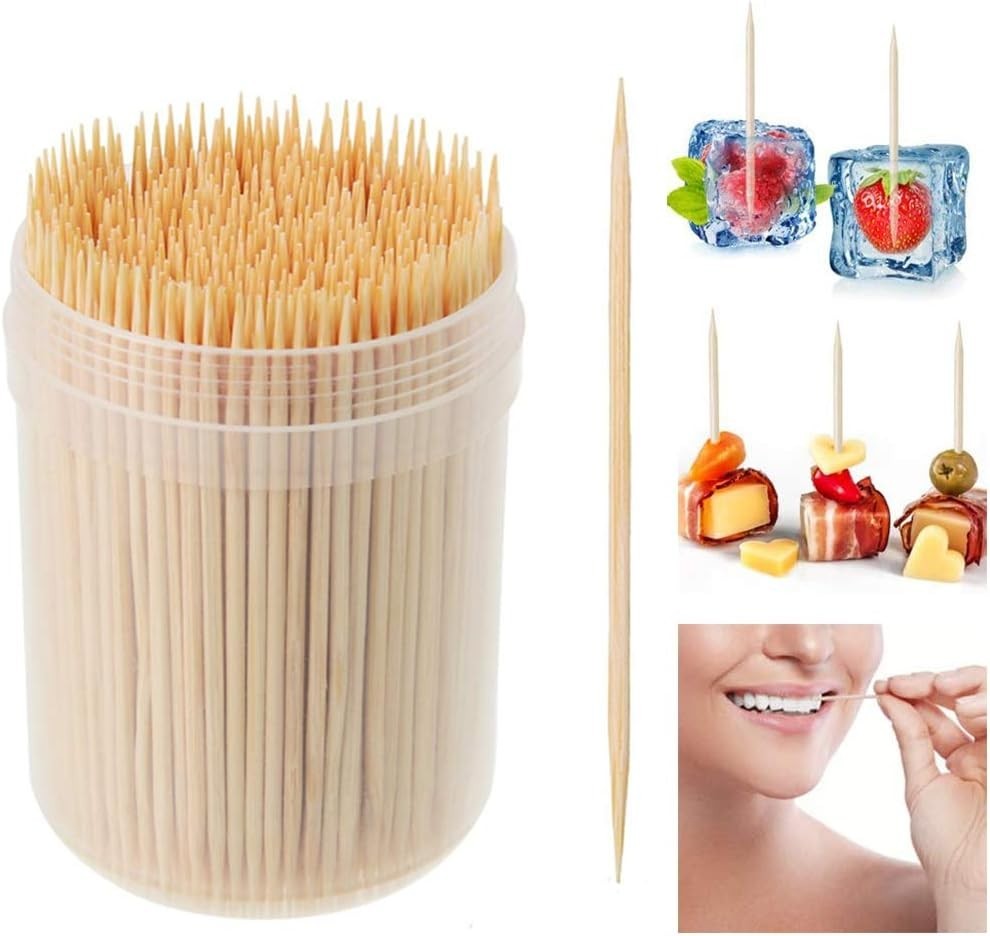 4 Pieces Large 6cm Round Cocktail Sticks Wooden Toothpicks Storage Double Sided