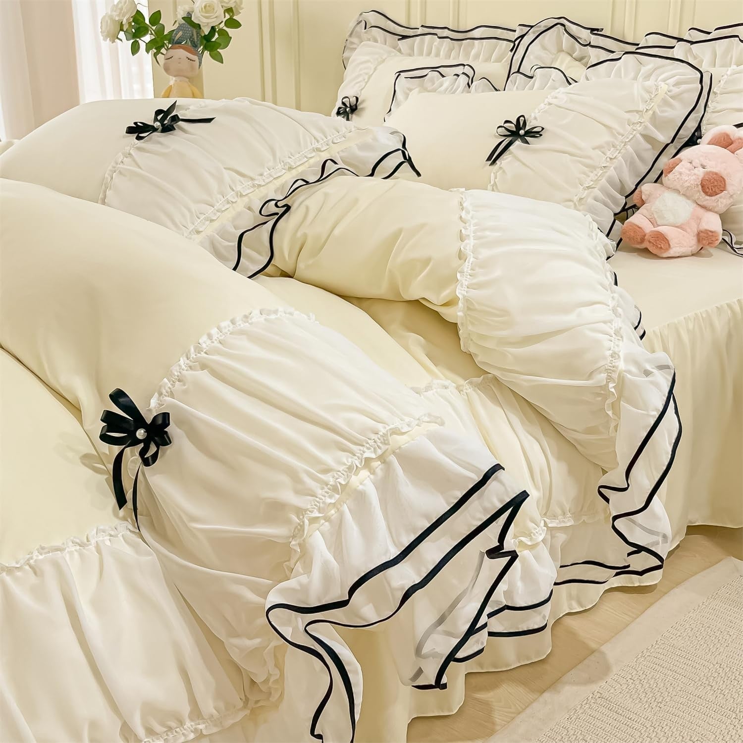 Ihoustriy Kids Duvet Cover Twin Size Ruffle Beddding Comforter Cream New