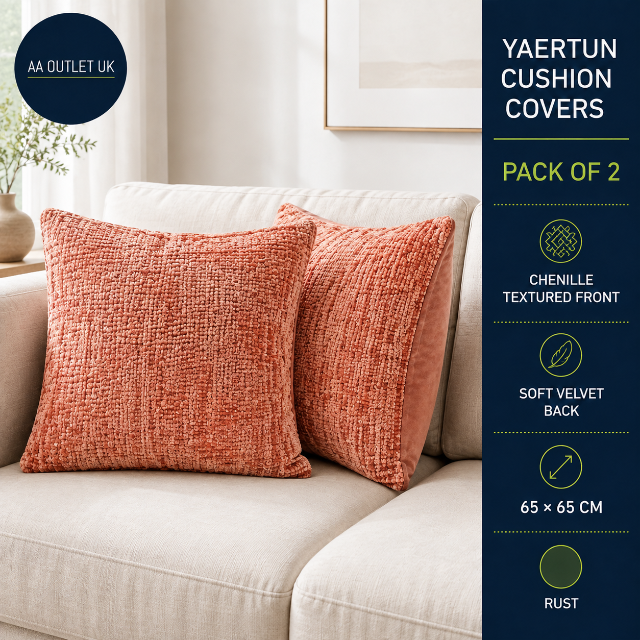 Yaertun Pack of 2 Chenille Textured Decorative Cushion Covers Accent Solid Throw