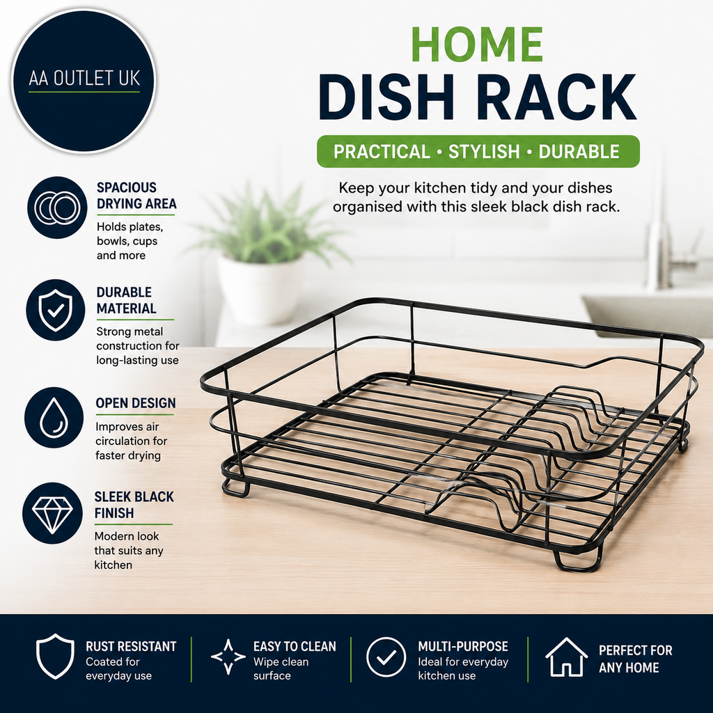 Argos Home Dish Rack Powder Coated Steel 22x42x36cm Black
