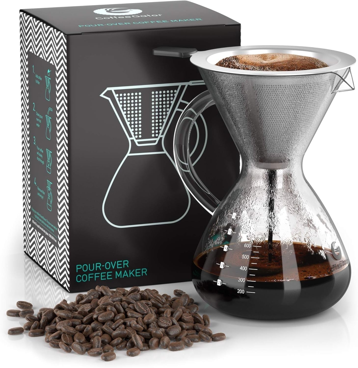 Coffee Gator Pour Over Coffee Maker 27oz High Heat Borosilicate Glass 800ml New