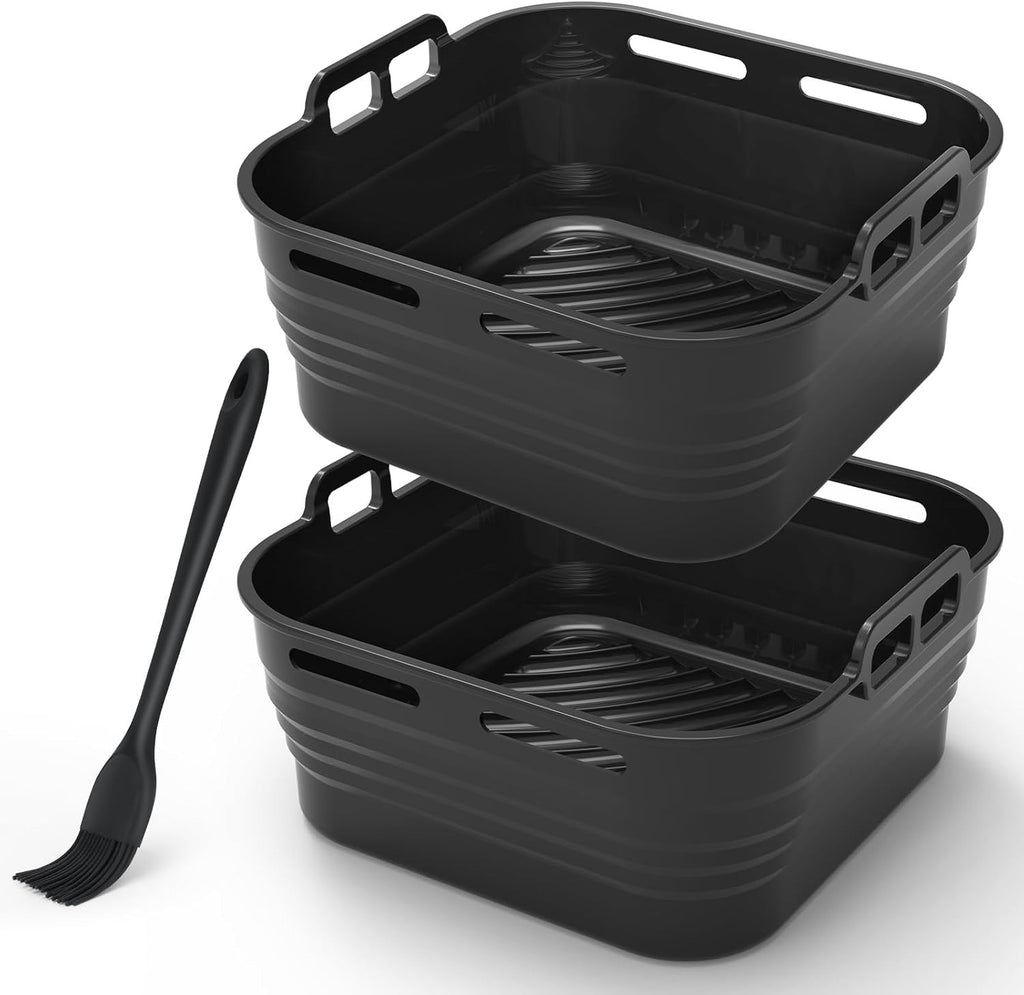 Alyvisun Silicone Air Fryer Liner Oil Brush 2pcs Foldable Baking Trays New