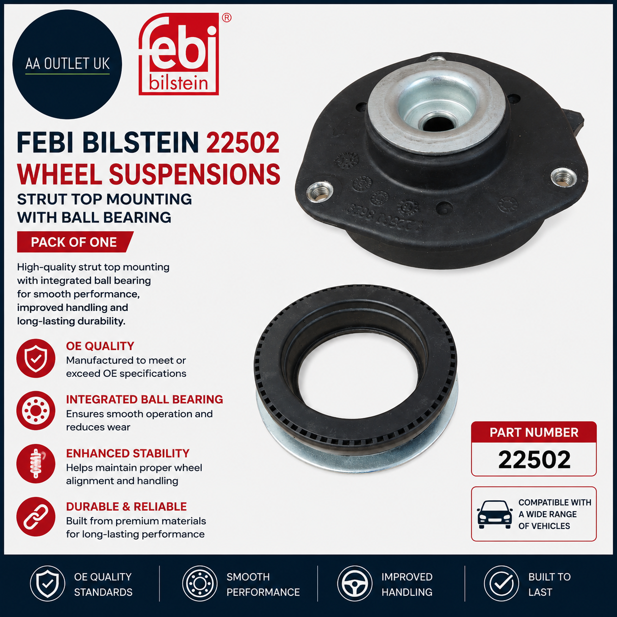 Febi Bilstein 22502 Wheel Suspensions Strut Top Mounting Ball Bearing Pack One