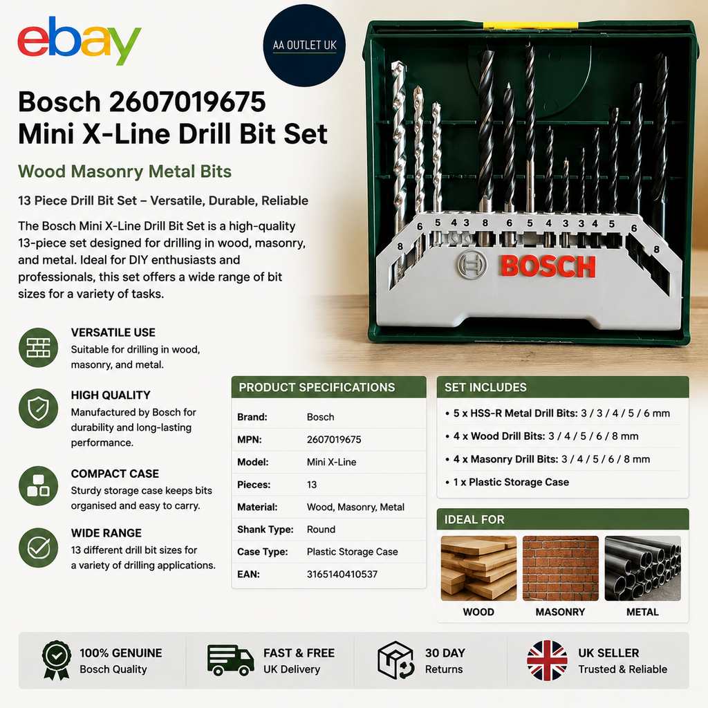 Bosch 2607019675 Mini X Line Drill Bit Set Wood Masonry Metal Heavy Duty Design