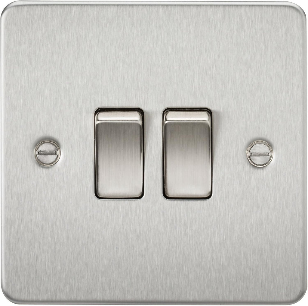 Knightsbridge FP3000BC Flat Plate 10A 2G 2 Way Switch Brushed Chrome New
