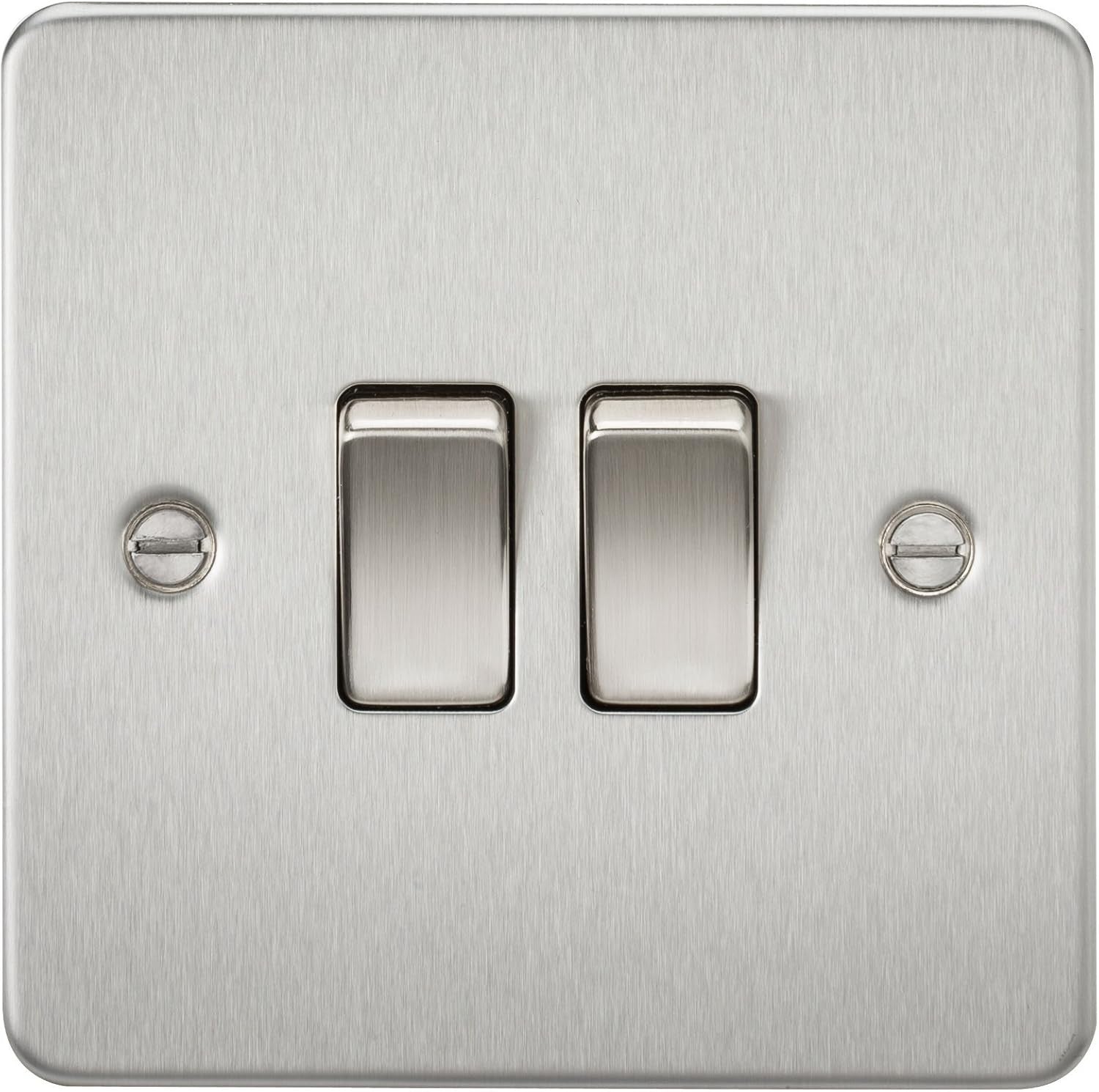 Knightsbridge FP3000BC Flat Plate 10A 2G 2 Way Switch Brushed Chrome New