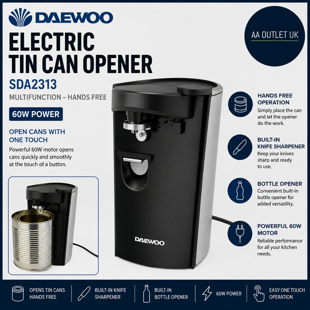 Daewoo Electric Tin Can Opener SDA2313 Multifunction Knife Sharpener Bottle Open