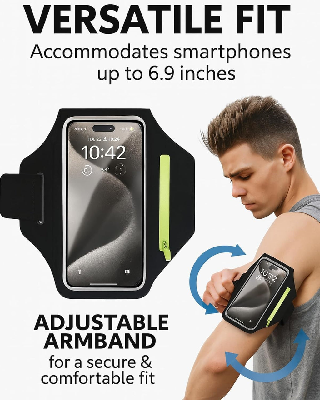 Lightweight Sports Armband Phone Holder Zip Pocket Waterproof Adjustable