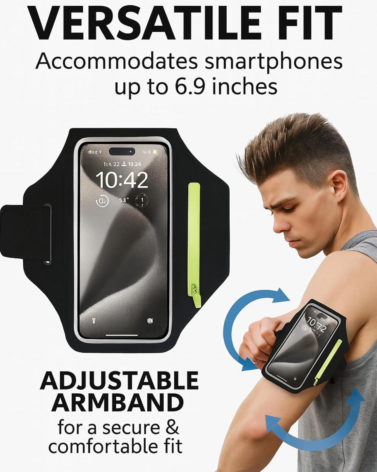 Lightweight Sports Armband Phone Holder Zip Pocket Waterproof Adjustable