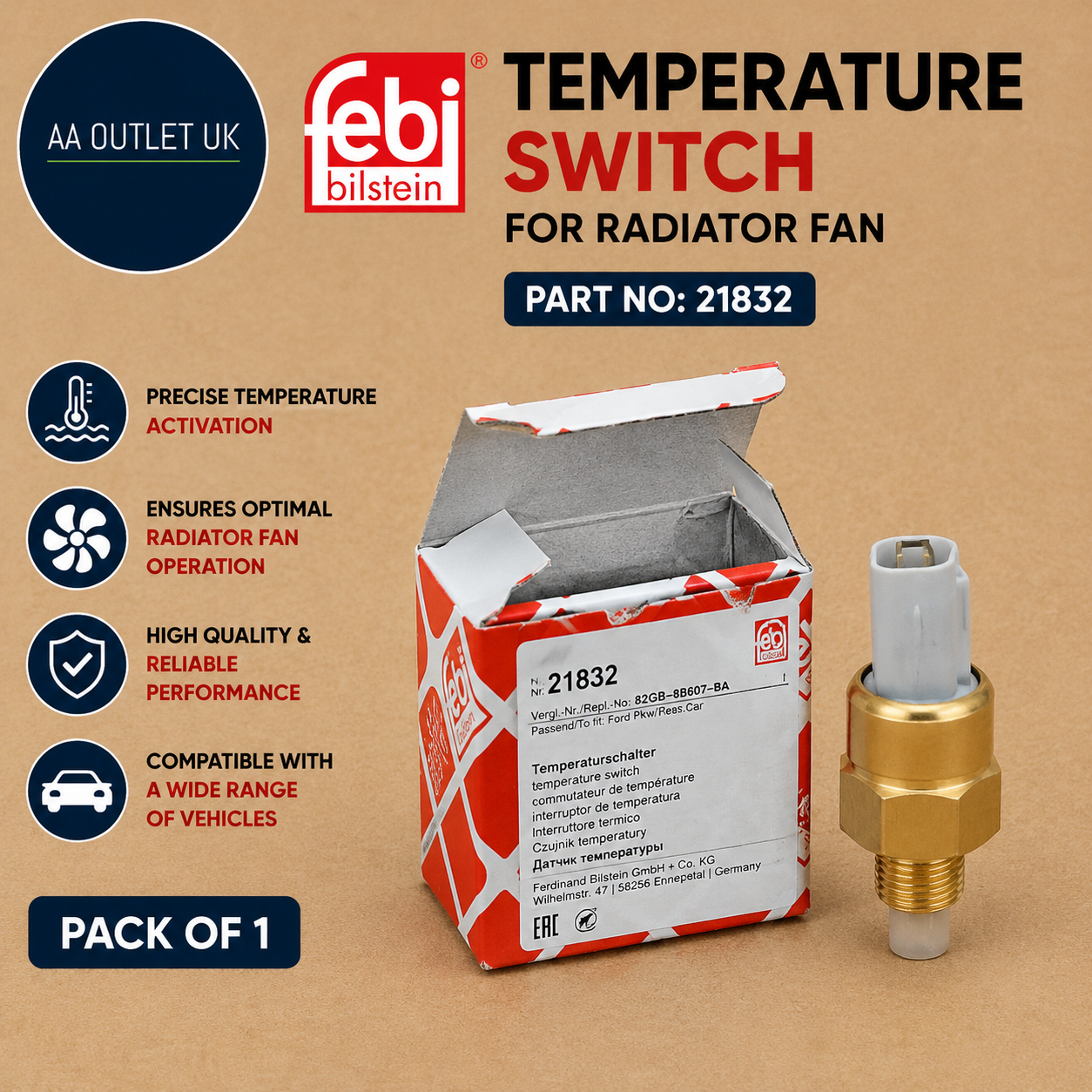 Febi Bilstein 21832 Temperature Switch Radiator Fan 1 Pack  Snap In Mount