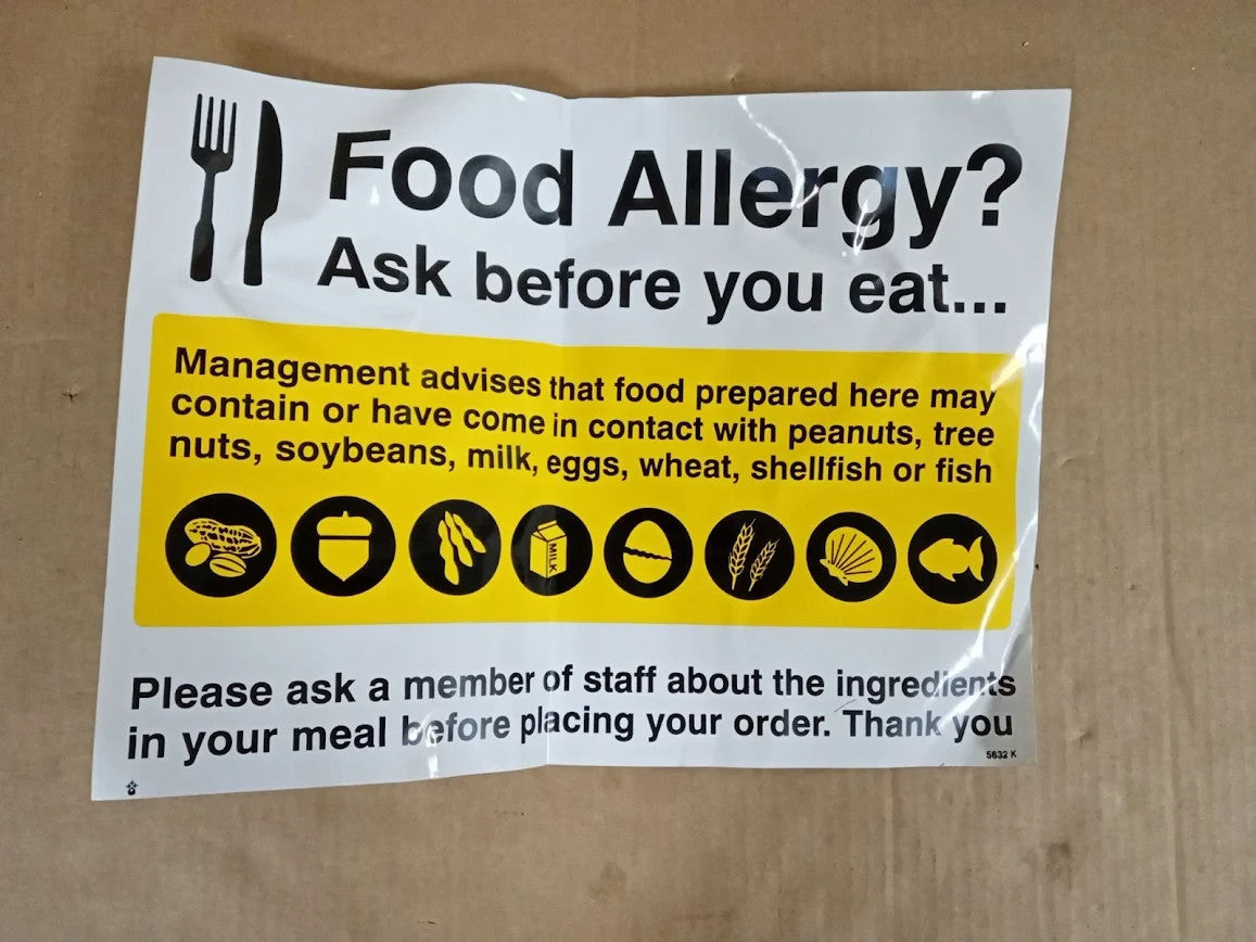 Caledonia Signs 25632K Food Allergy Notice Self Adhesive Vinyl 400x300mm New
