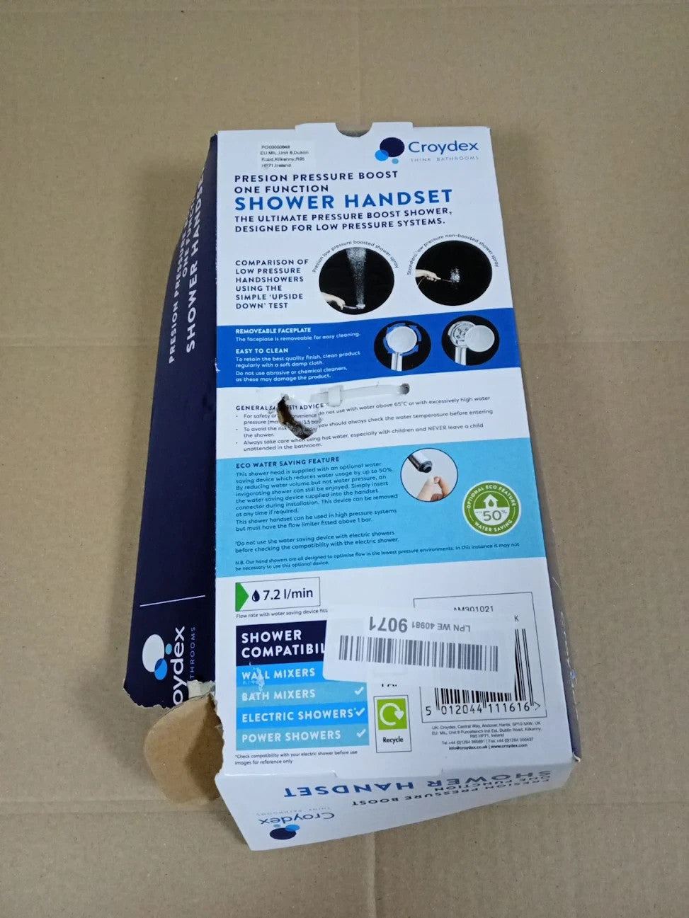 Croydex Presion Matt Black Shower Boost Heads Low Pressure 50% Water Saving New