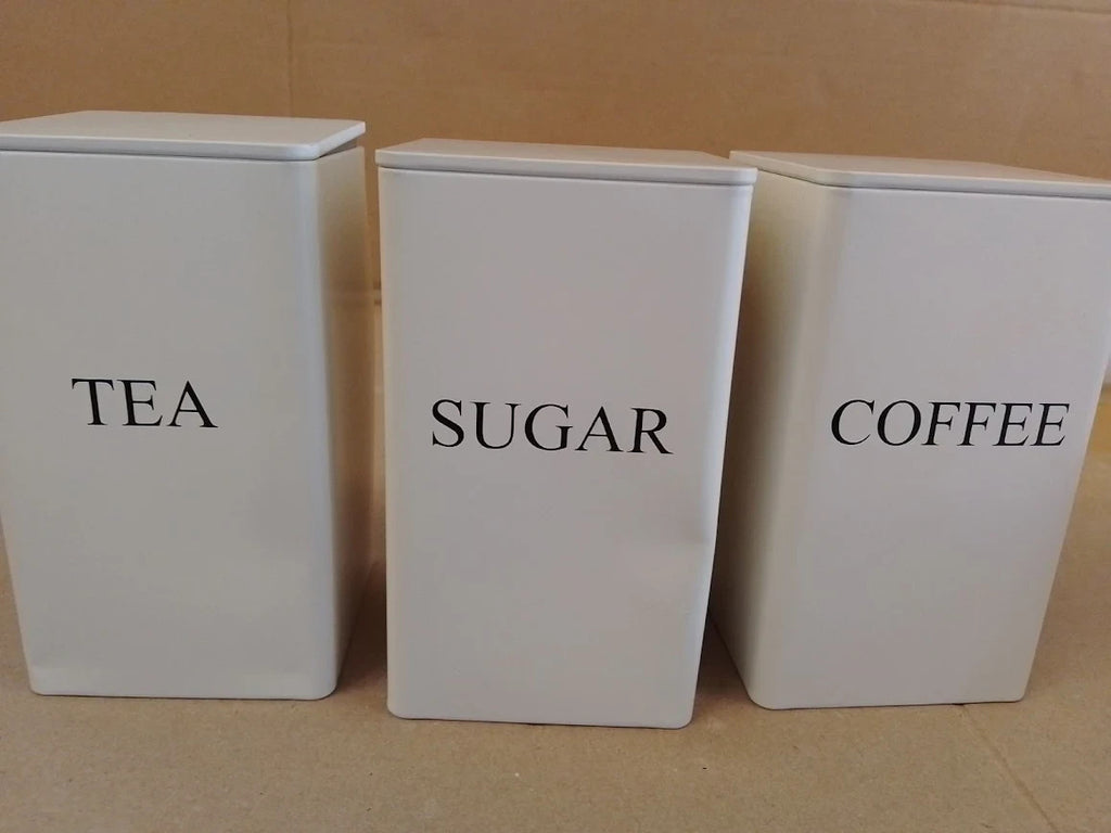 ASelected Tea Coffee Sugar Canisters 3 Piece Metal Food Storage Jars 10x10x10mm