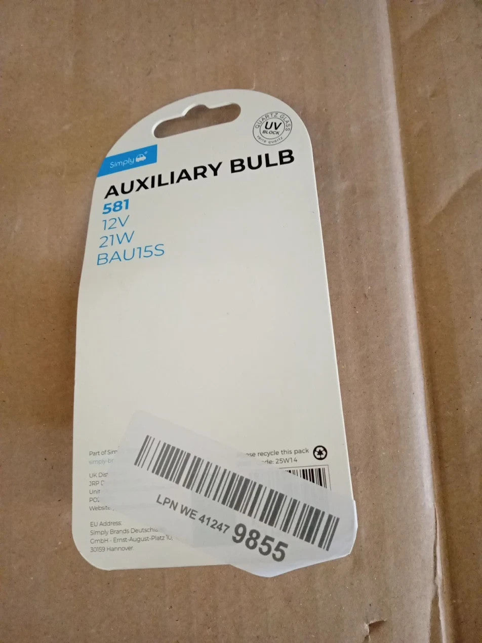 Simply S581BL 581 2 Pack  Auxiliary Bulb Blister 12V 21W Base BAU15S Amber New
