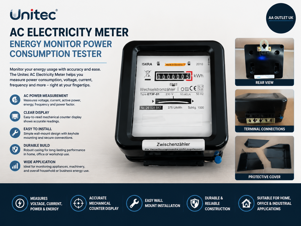 Unitec 40749 AC Electricity Meter Energy Monitor Power Consumption Tester