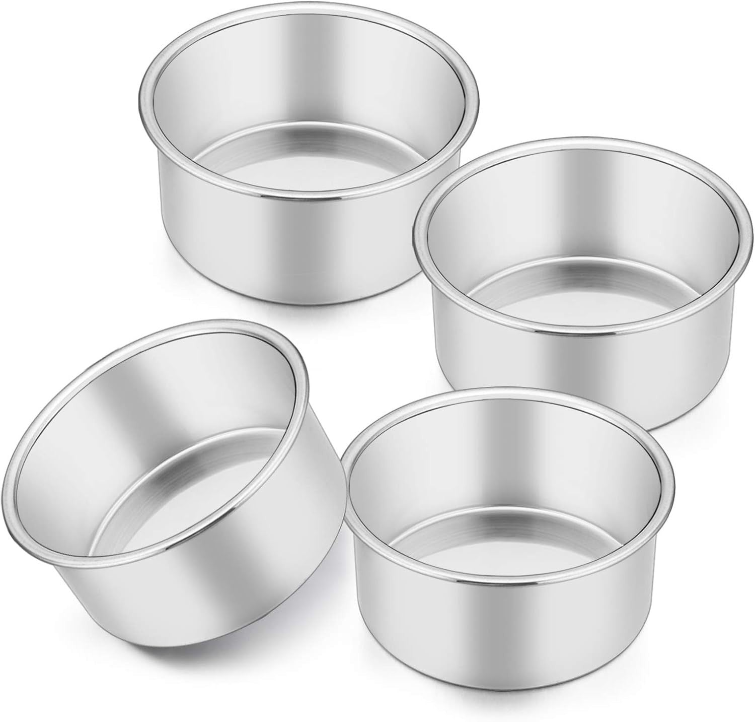 Homikit 4in Round Cake Tin Stainless Steel Round Mould Set 4 11x11x5cm New