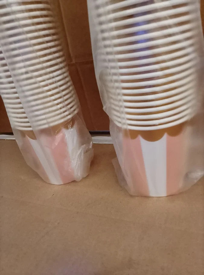 Disposable Paper Coffee Cup Bulk 100-Pack 8oz 5 Striped Pastel Colourways New