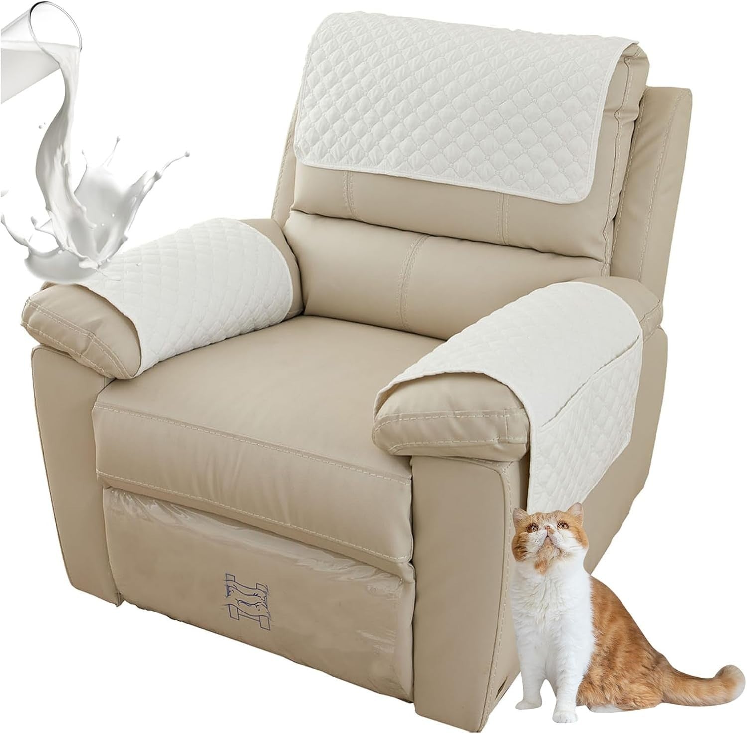 Armchair Covers Arms Headrest Protectors Water Resistant Checked Quilted New