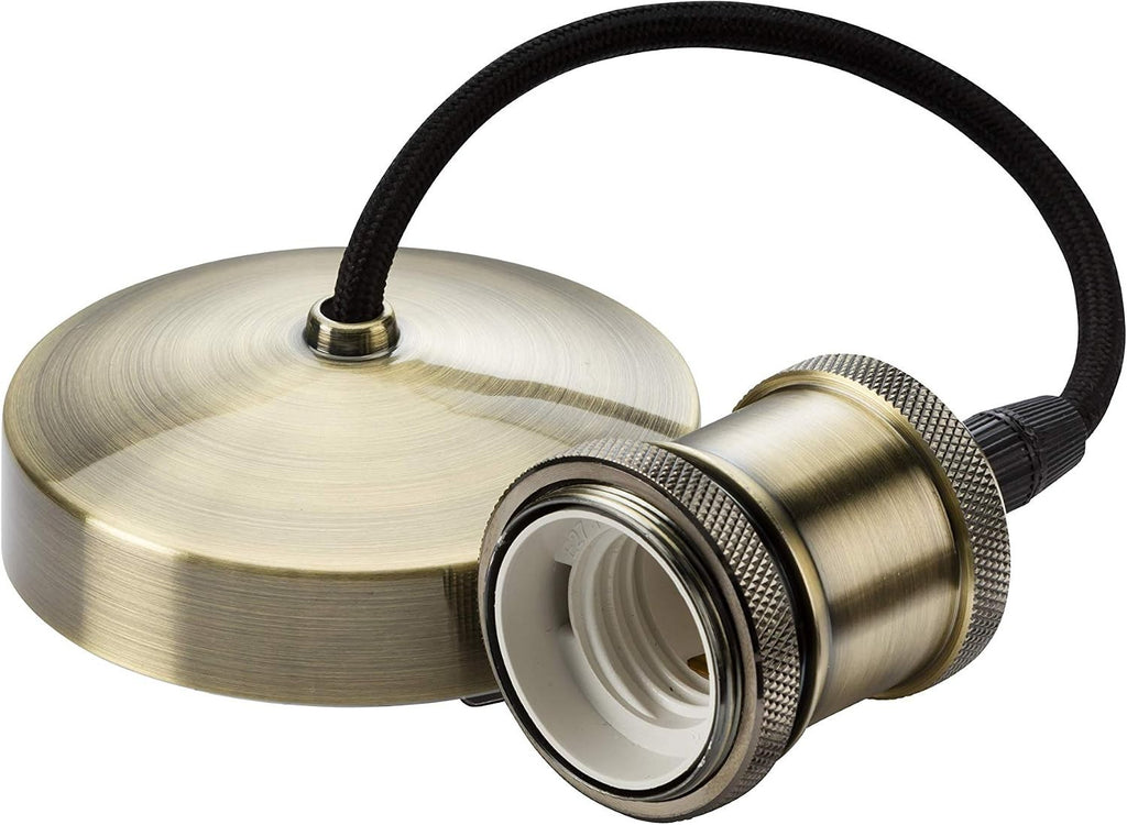Knightsbridge 6in E27 Vintage Pendant Set Antique Brass 150mm New