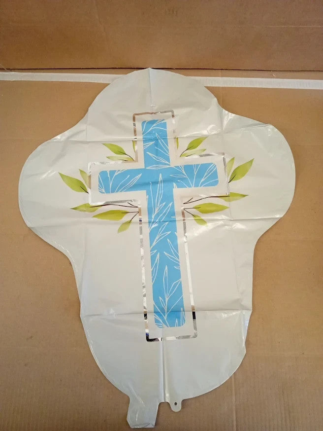 Blue First Holy Communion Balloons Religious Cross Foil Party Decoration New