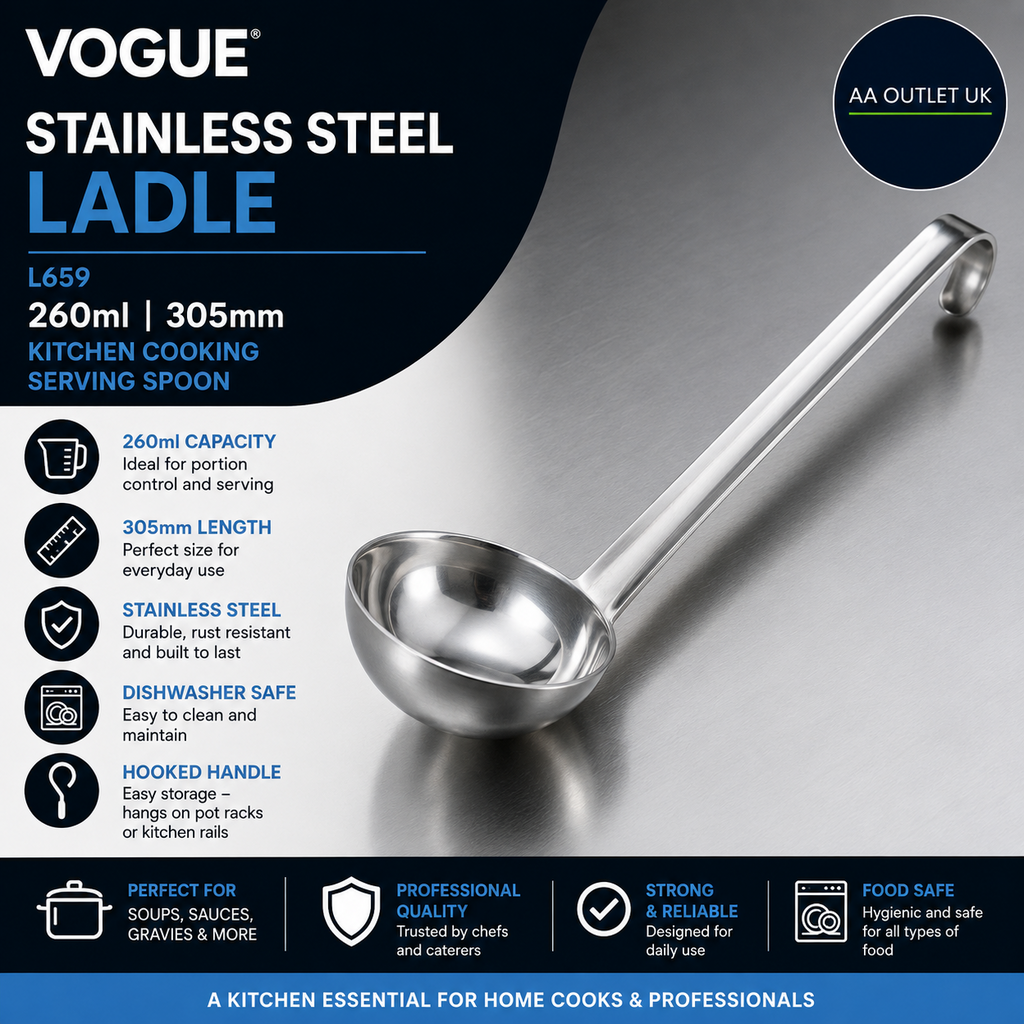 Vogue L659 Stainless Steel Ladle 260ml 305mm Kitchen Cooking Serving Spoon