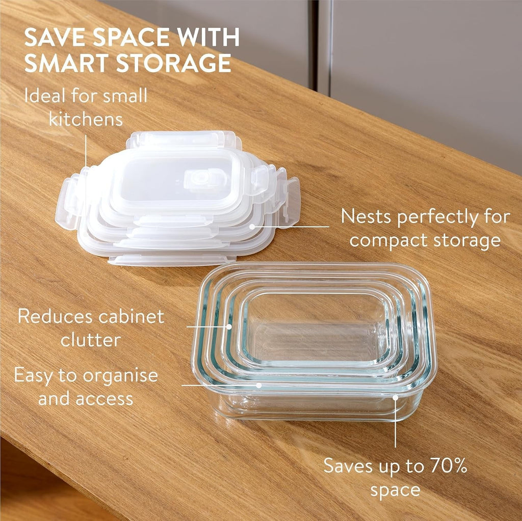 Navaris Glass Food Storage Containers With Lids Set Of 8 Airtight Lockable New
