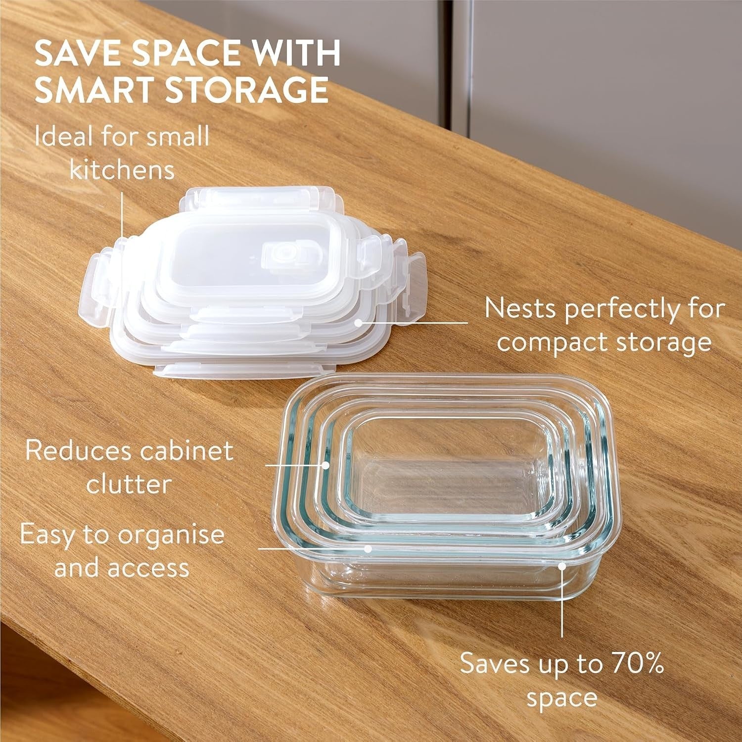 Navaris Glass Food Storage Containers With Lids Set Of 8 Airtight Lockable New