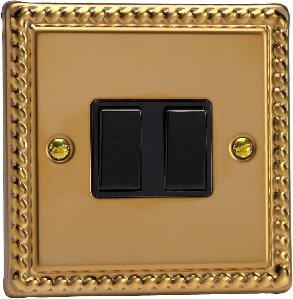 Varilight Double Rocker Light Switch 2Way Classic Georgian Brass Black New