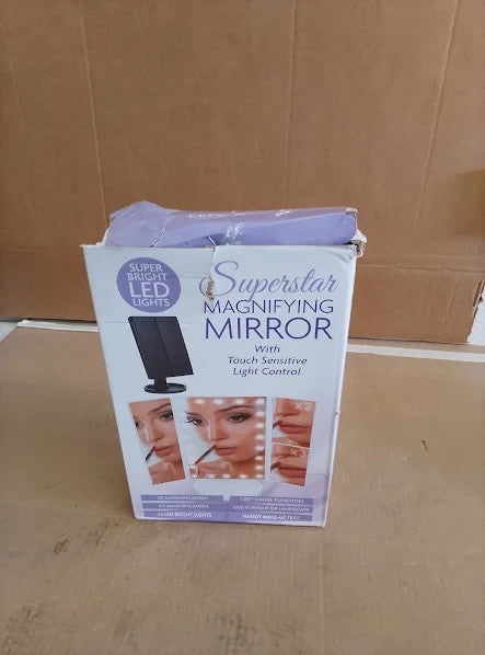 Lighted Makeup Mirror 22 LED Lights Dual Power Supply 10x Magnifying 25x30cm New