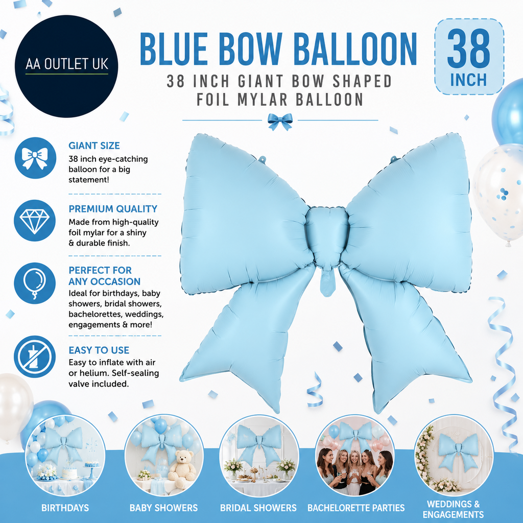 Blue Bow Balloons 38in Light Blue Giant Bow Shaped Foil Mylar Balloons