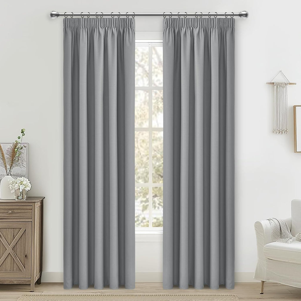 Mrtrees Blackout Curtains 90Inch Drop Light Grey Pencil Pleat Thermal New