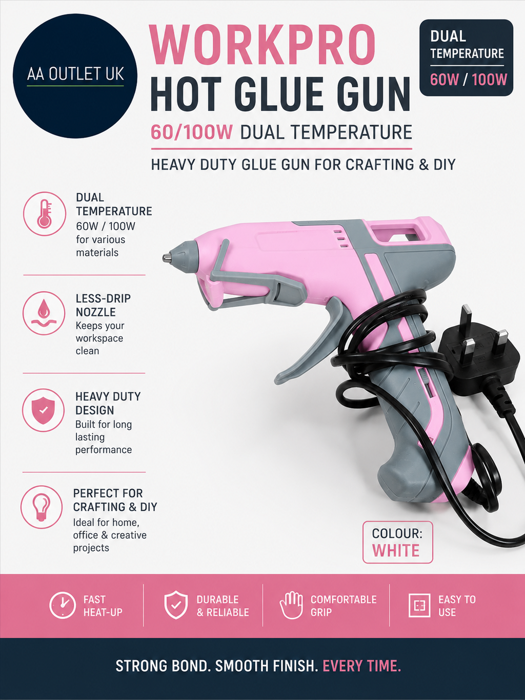 Workpro Hot Glue Gun 60 100W Dual Temperature Heavy Duty Pink