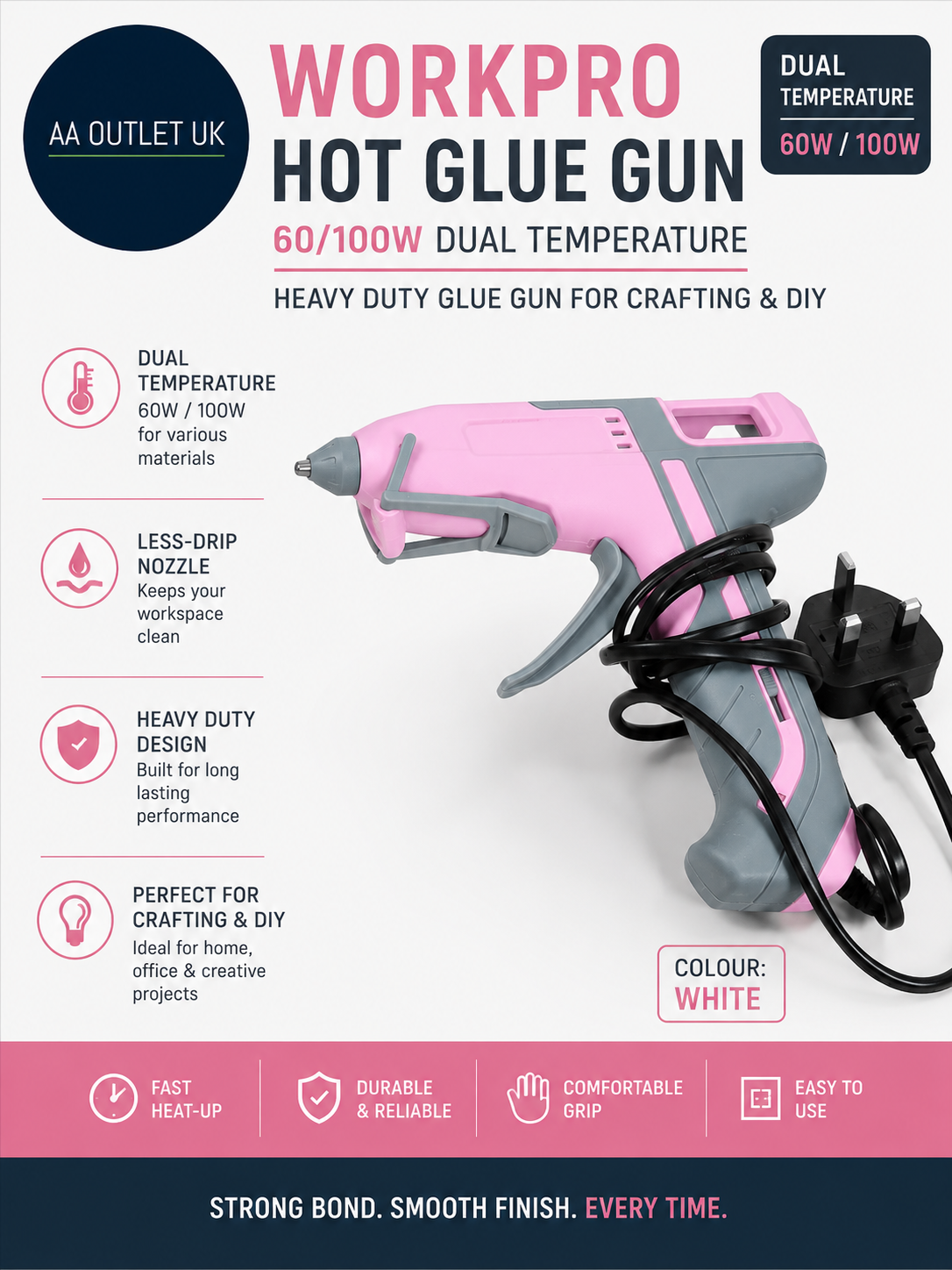 Workpro Hot Glue Gun 60 100W Dual Temperature Heavy Duty Pink