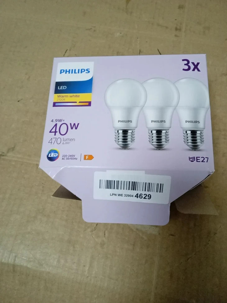Philips Frosted A60 Light Bulb 3 Pack Warm White 2700K E27 Edison Screw