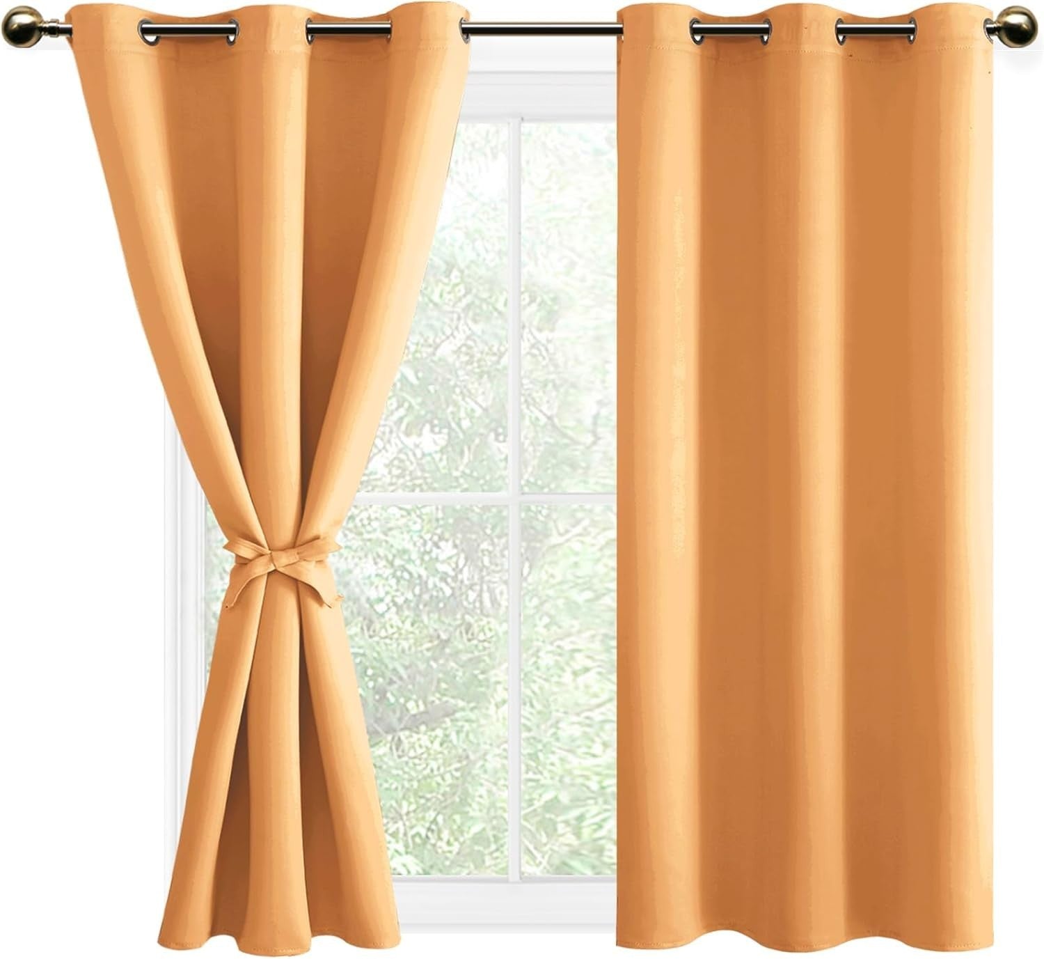 DWCN Blackout Curtains Tiebacks Thermal Insulated 46" Wide x 54" Drop Orange New