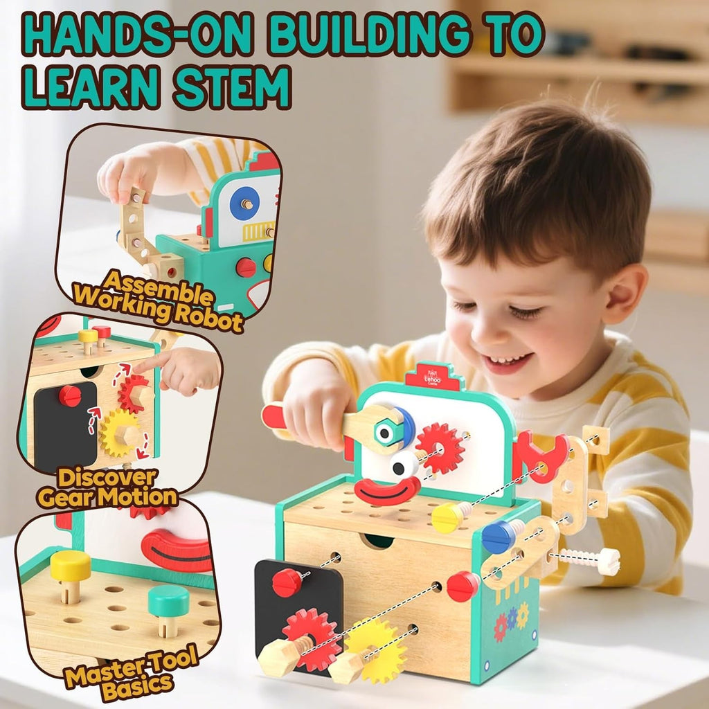 Lehoo Castle Wooden Robot Kids Tool Set Montessori Educational Toy Ages 2-4 New