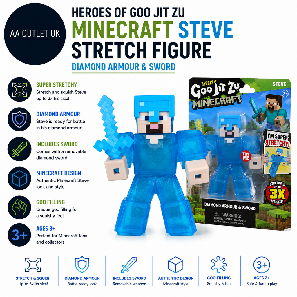 Heroes of Goo Jit Zu Minecraft Steve Stretch Figure Diamond Armour Sword Design