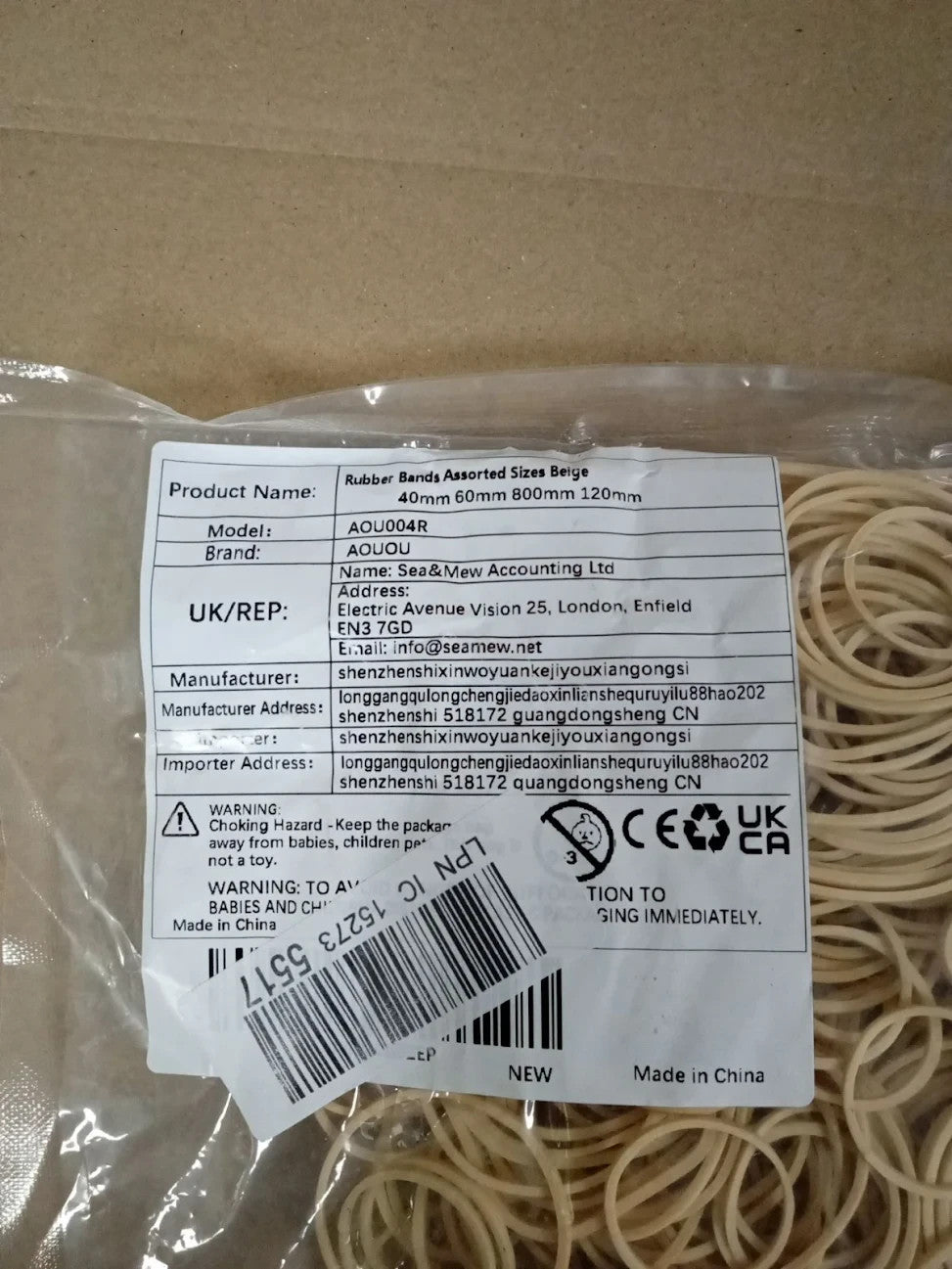 AOUOU Rubber Bands Assorted 4 Sizes Beige Net Weight 190g Elastic New
