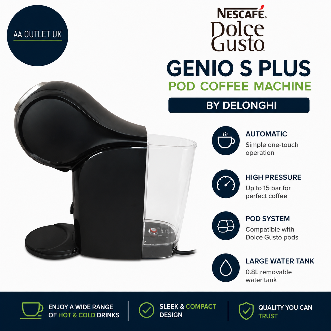 Nescafe Edg315.B Dolce Gusto Pod Coffee Machines Genio S Plus Automatic coffee