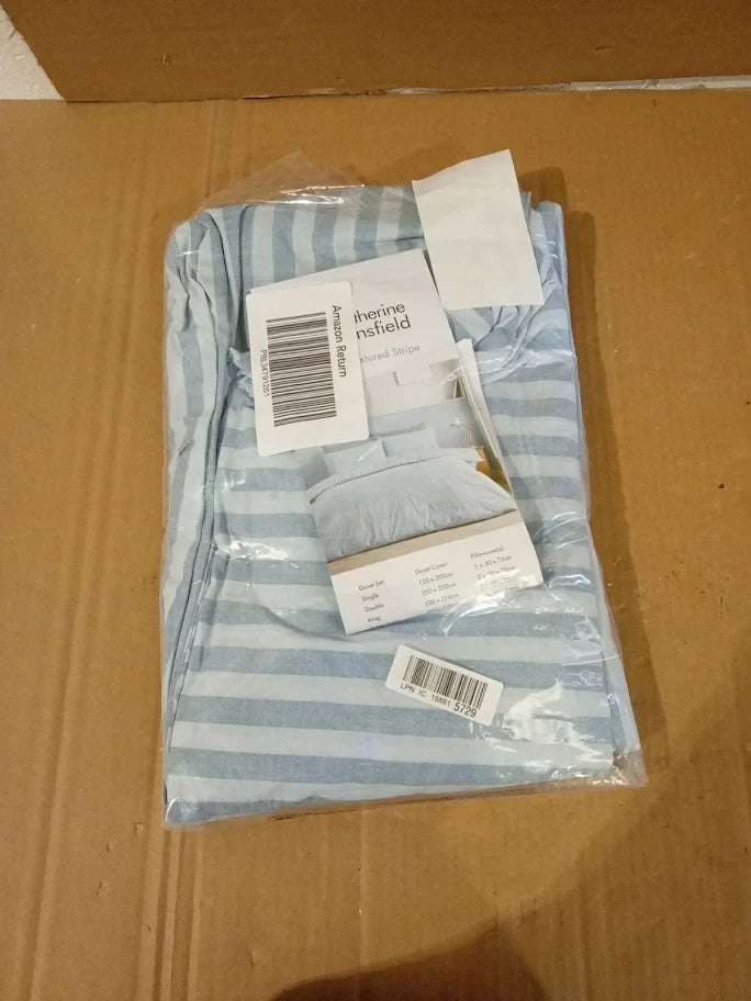 Catherine Lansfield Epping Textured Stripe Reversible Single Duvet Blue New