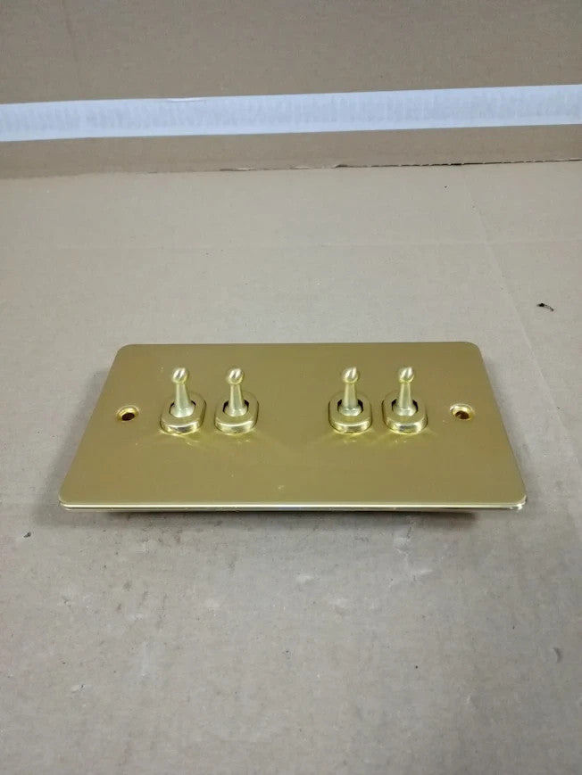 Knightsbridge FP4TOGBB Brushed Brass Flat Plate 2 Way Toggle Switch New