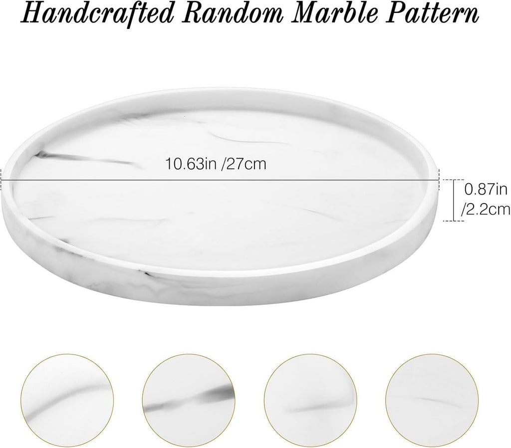 Luxspire Marble White Round Vanity Tray Organiser Resin 10.63x10.63x0.87in New