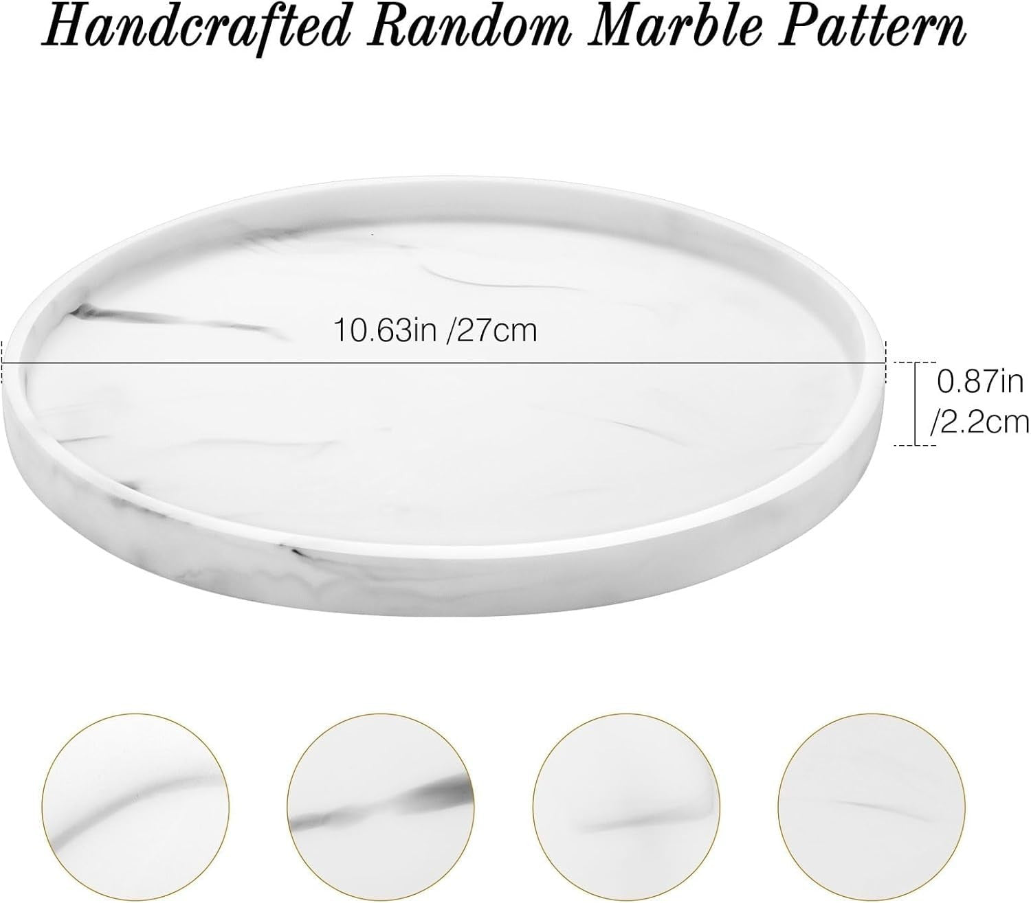 Luxspire Marble White Round Vanity Tray Organiser Resin 10.63x10.63x0.87in New