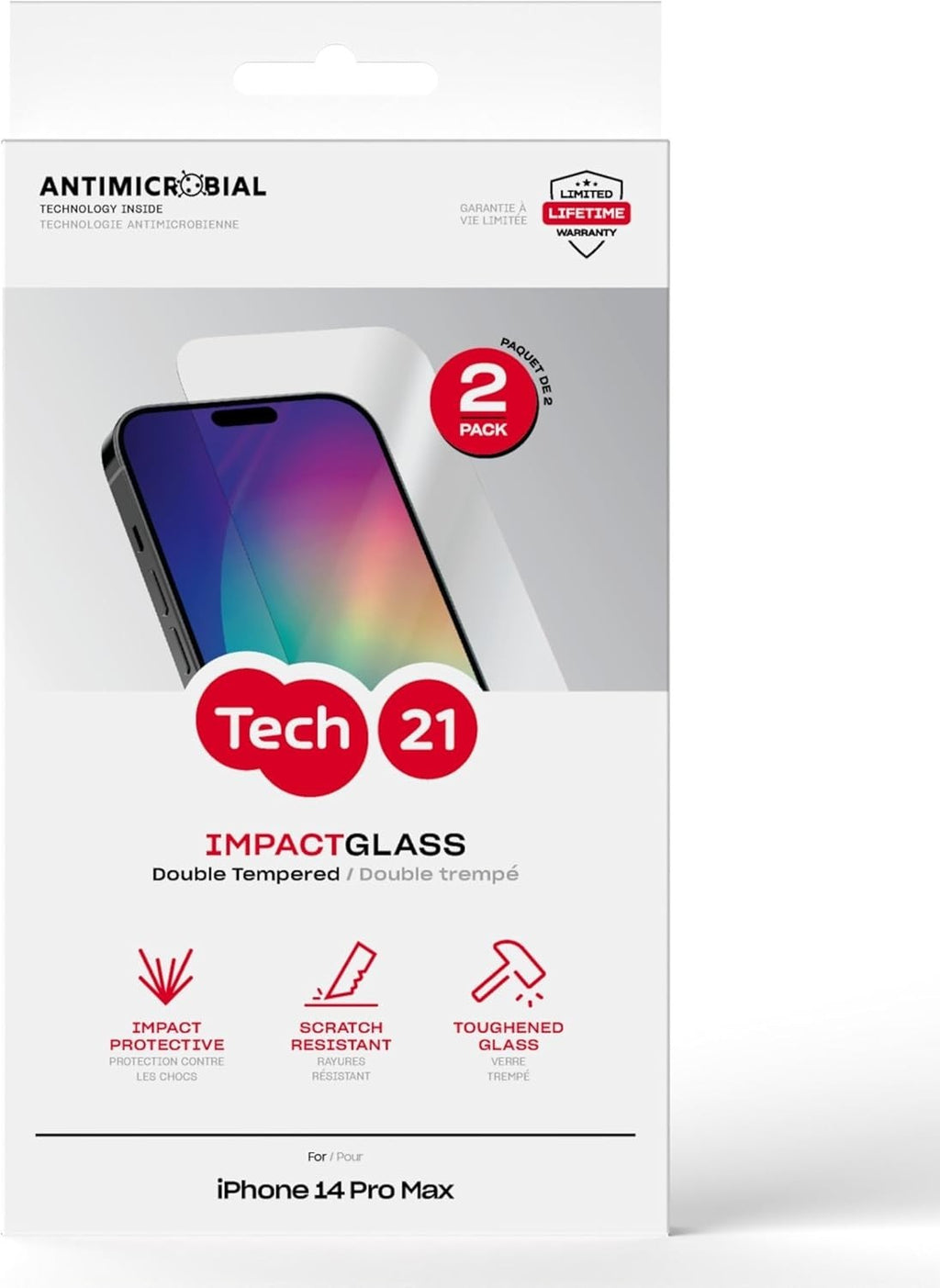 Tech21 Impact Tempered Glass Screen Protector iPhone 14 Pro Max Pack Of 2 New