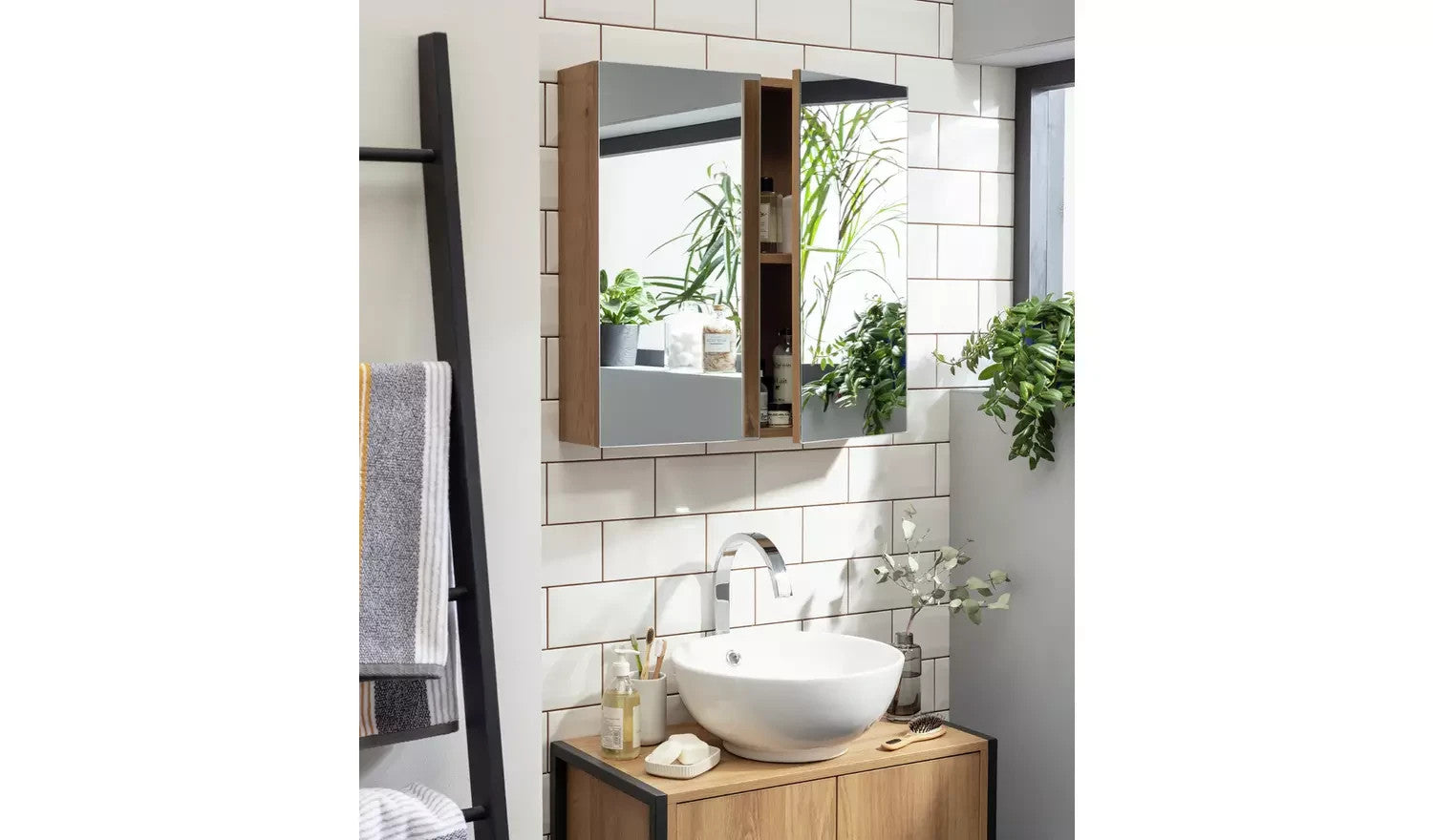 Argos Home Oak Mirrored Bathroom Cabinet 2 Door Storage Wall Cupboard Design New