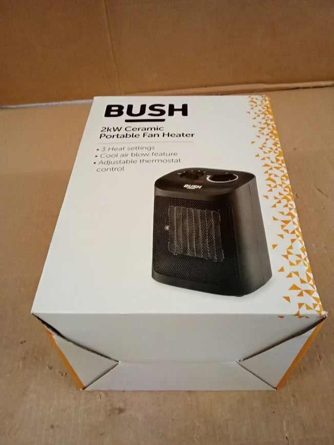 Bush 2000W Ceramic Fan Heater Lightweight PTC919K 3 Heat Settings Black
