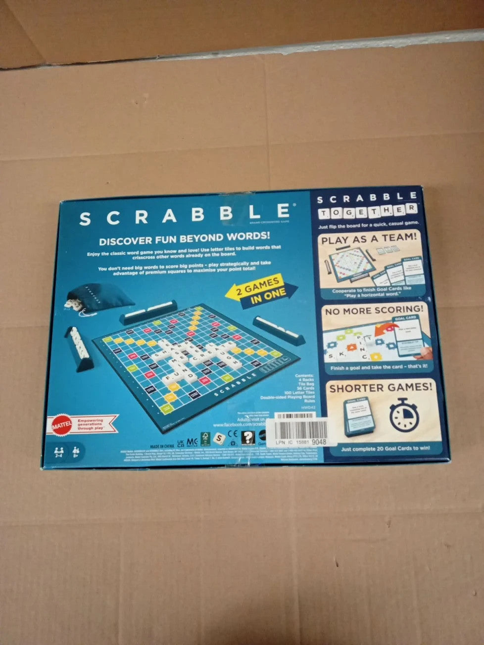 Mattel Scrabble Board Game HWD43 Family Word Two Ways To Play 2-4 Players New