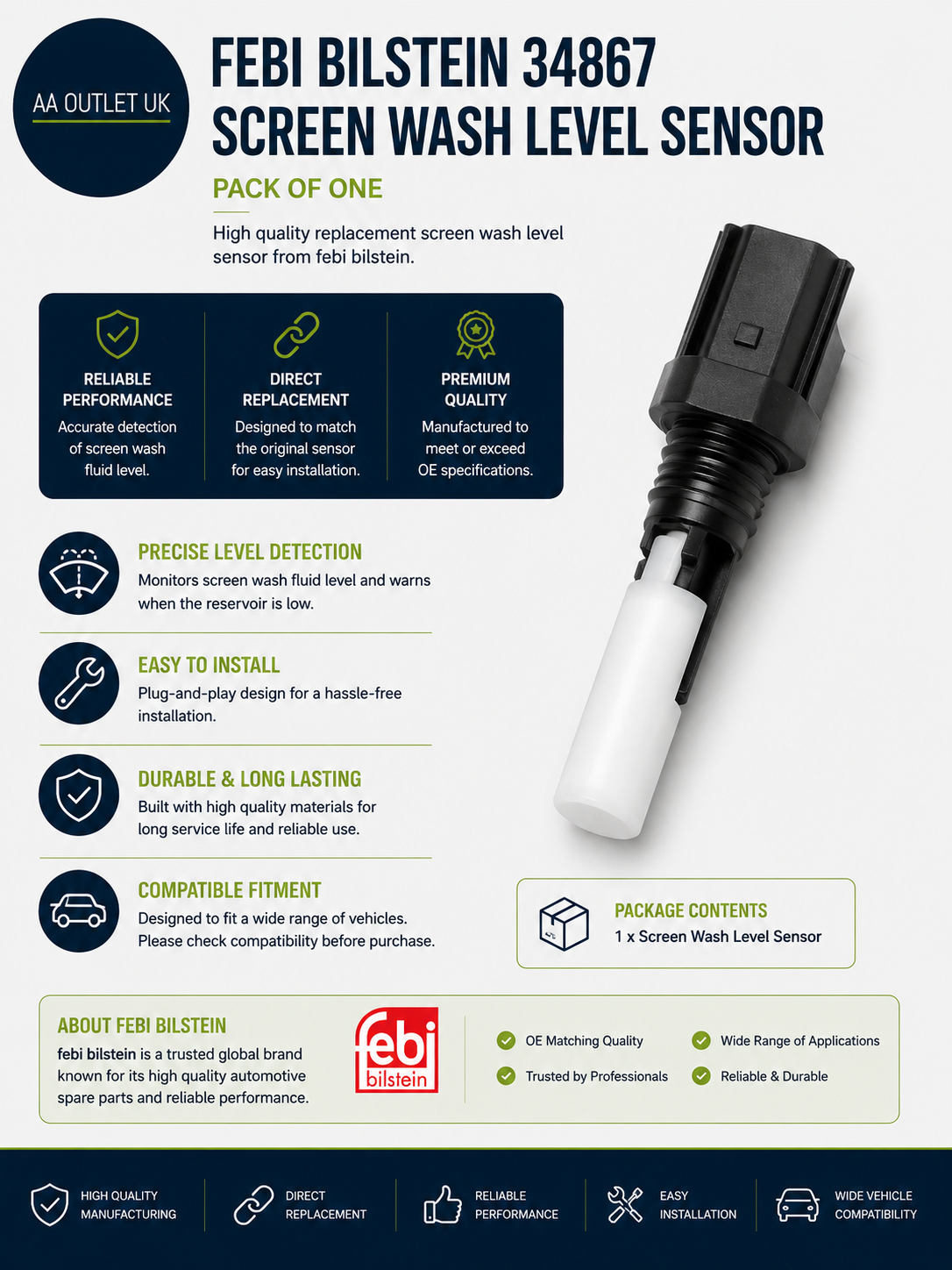 Febi Bilstein Spare Part 34867 Screen Wash Level Sensor Pack Of One