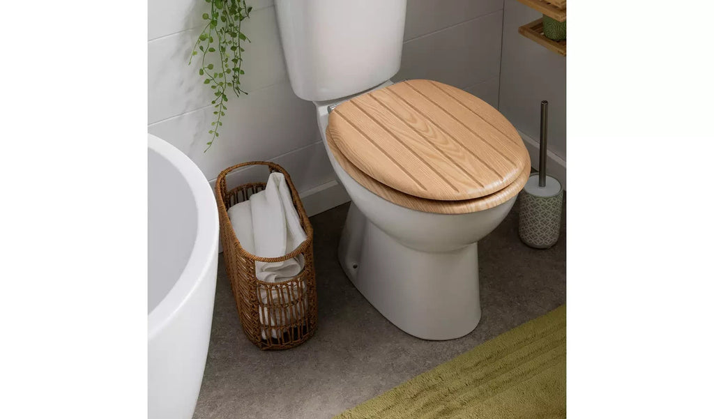Argos Home Moulded Wood Toilet Seat Natural Slow Close 45.6x37.4x5cm New
