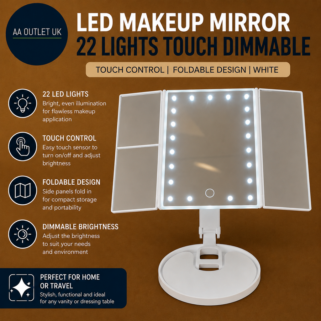 LED Makeup Mirror 22 Lights Touch Dimmable Cosmetic Quality Design White New